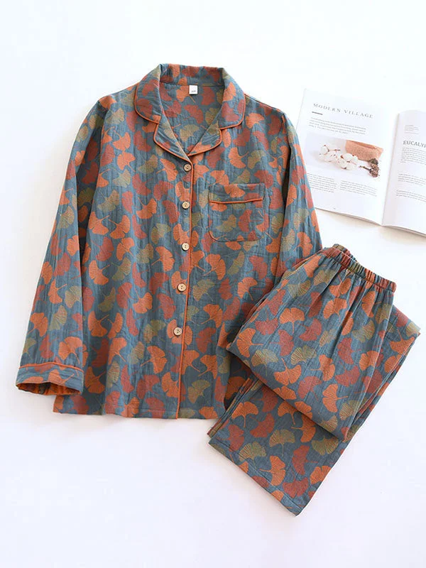 2Pcs Crepe Vintage Floral Pajamas Men's pajama sets