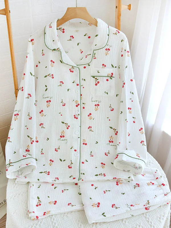 Cherry Print Long Sleeve Cotton Cotton Pajamas Sleepwear pajama sets