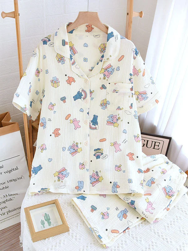 Cotton Rainbow Bear Shirt Pajama Set Best pajama sets for cold weather