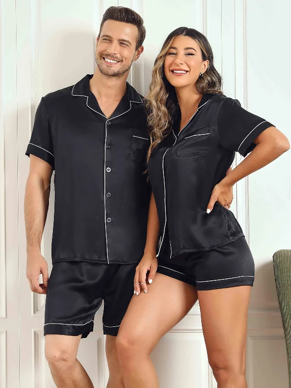 Couple Pure Silk Short Pajama Sets Total 4Pcs Linen pajama sets