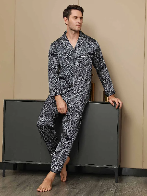 Luxurious Silk Men‘s Printed Pajama Set Postpartum pajama sets