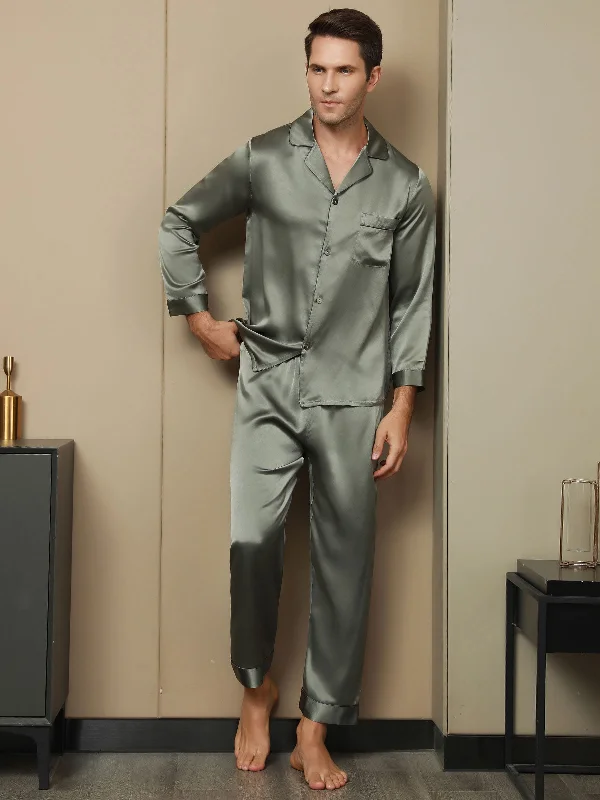 Pure Silk Men's Lapel Pajama Set 2Pcs Short sleeve pajama sets