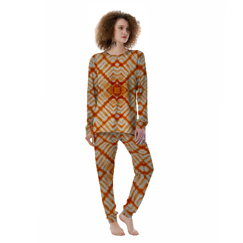 Tie Dye Zigzag Orange Watercolor Print Women's Pajamas Cozy winter pajama sets