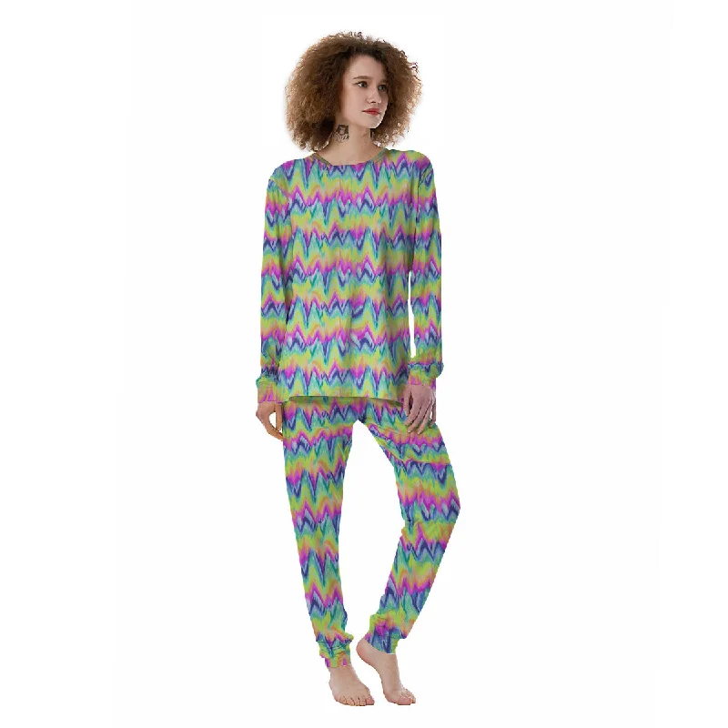 Tie Dye Zigzag Rainbow Print Pattern Women's Pajamas Funny graphic pajama sets