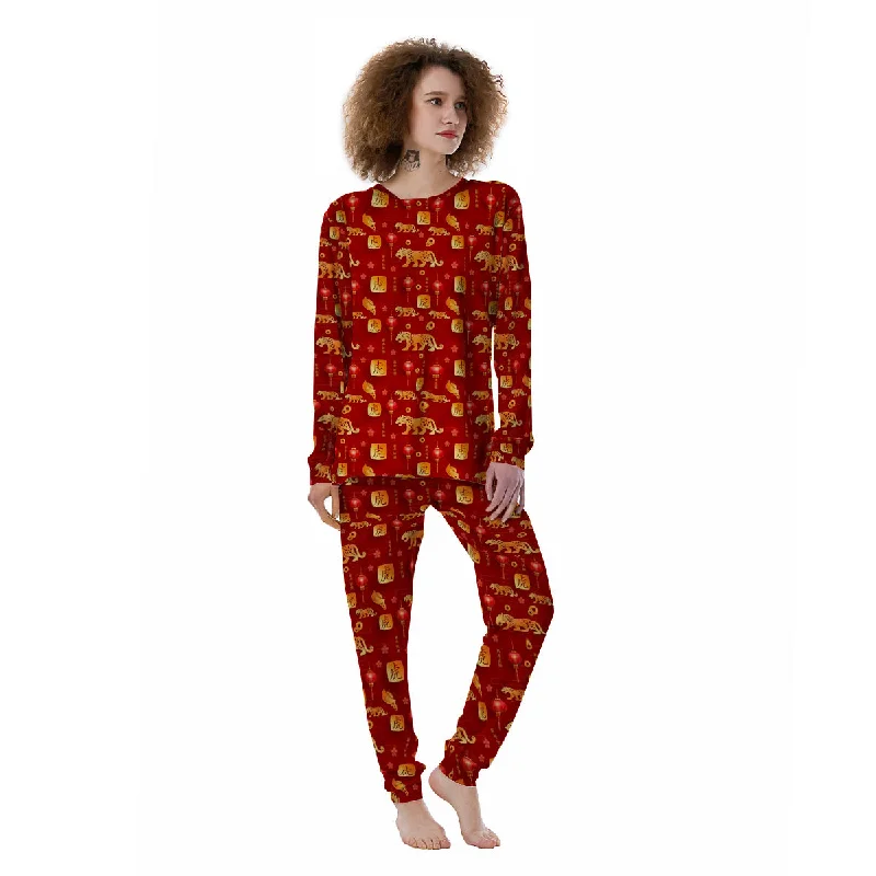 Tiger And Chinese New Year Print Pattern Women's Pajamas Best pajama sets for honeymoon