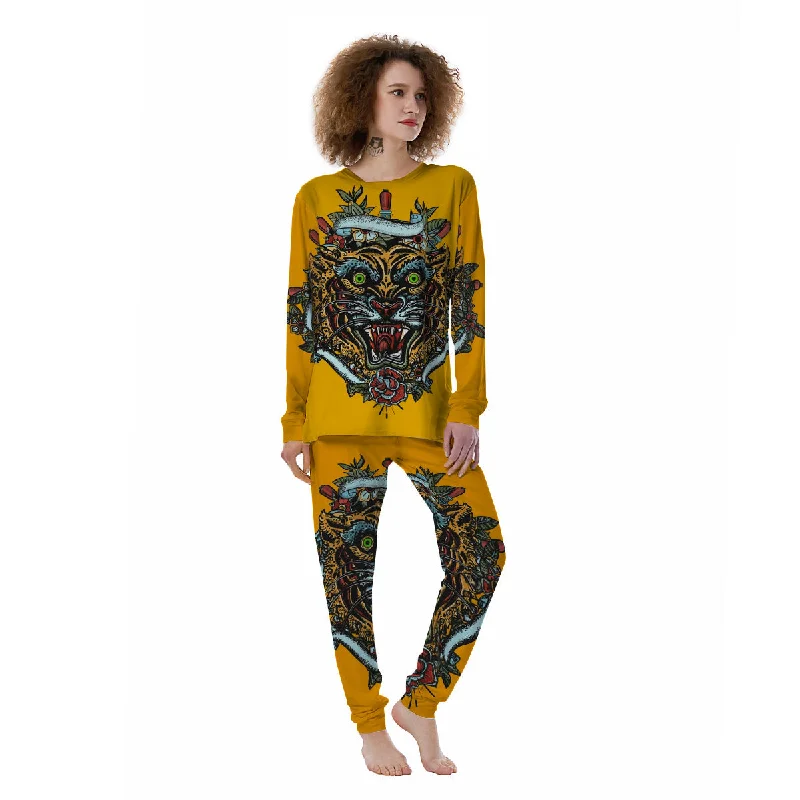 Tiger Head Tattoo Print Women's Pajamas Cheap pajama sets