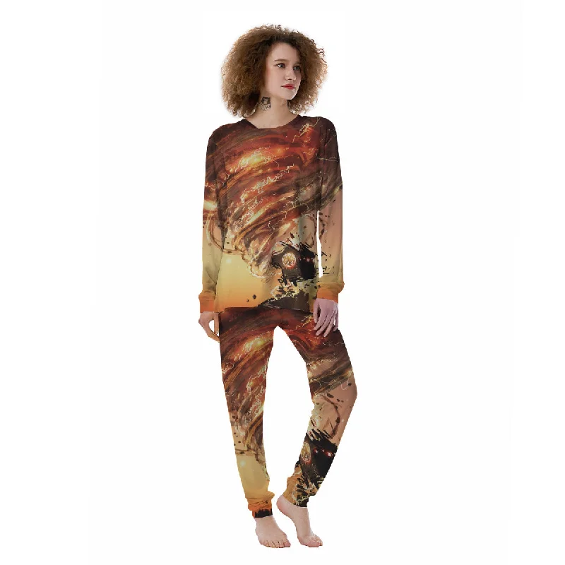 Tornado Destroy Watercolor Print Women's Pajamas Vintage pajama sets