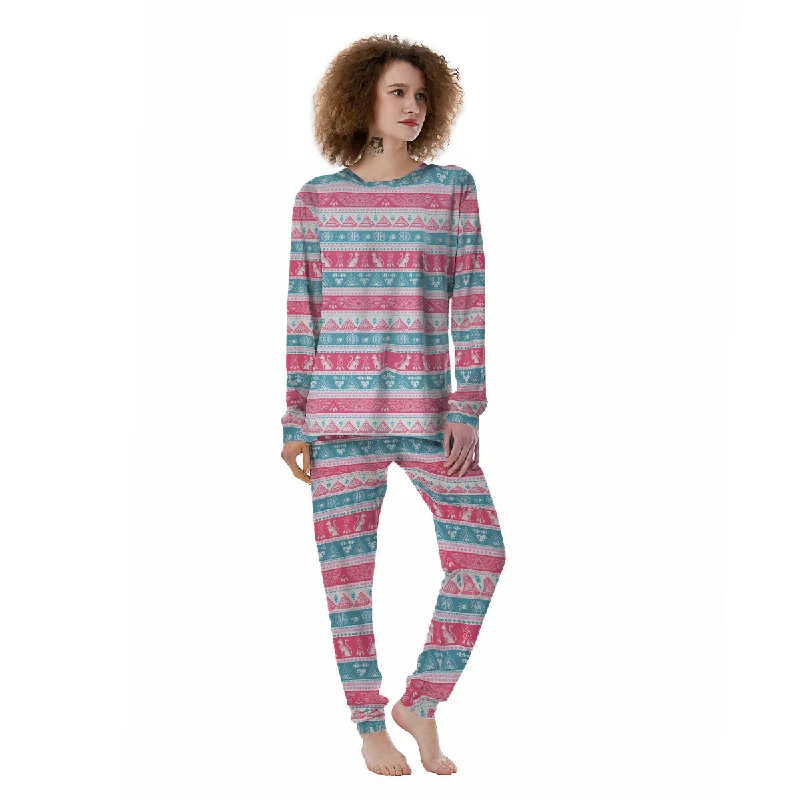 Tribal Ethnic Pink Blue Egypt Print Pattern Women's Pajamas Spa pajama sets