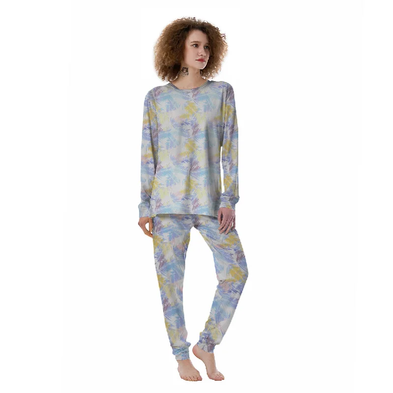 Tropical Palm Leaf Pastel Print Pattern Women's Pajamas Linen pajama sets