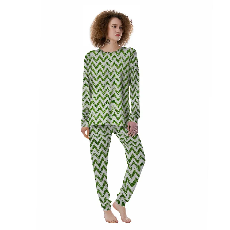 Tropical Palm Leaves Tropical Zigzag Print Pattern Women's Pajamas Satin pajama sets