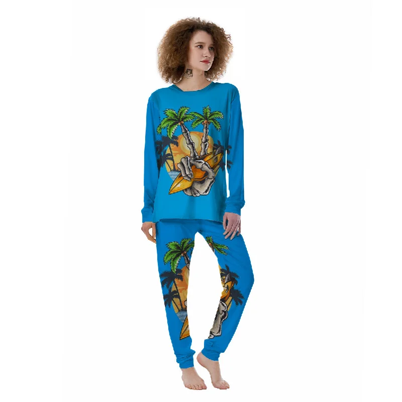 Tropical Skull Hand Print Women's Pajamas Men's pajama sets