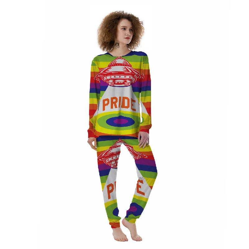 UFO LGBT Pride Rainbow Print Women's Pajamas Custom pajama sets with names