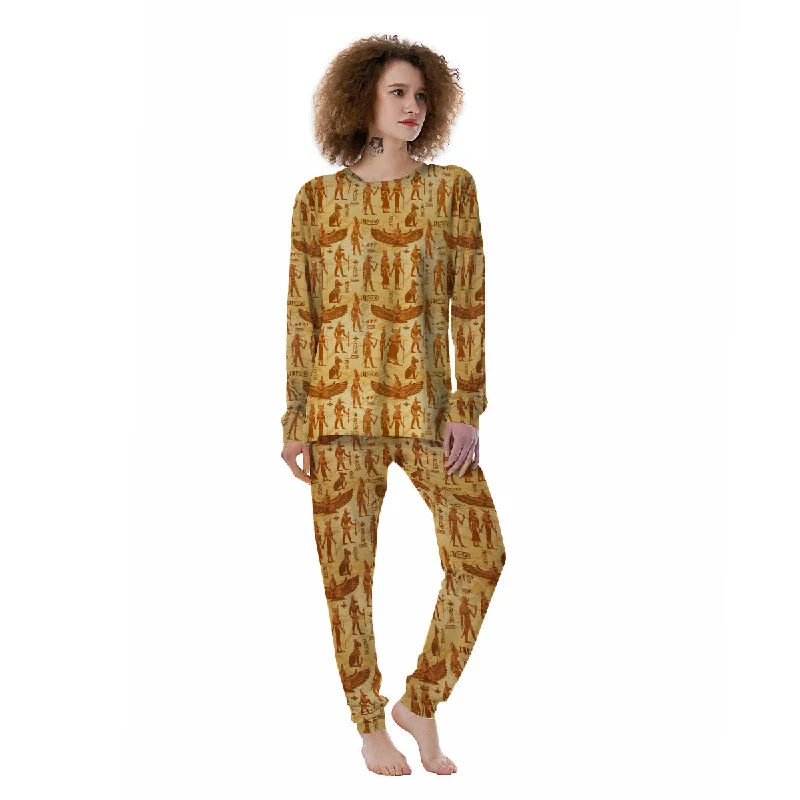 Vintage Egypt Papyrus Ancient Print Pattern Women's Pajamas Thermal pajama sets