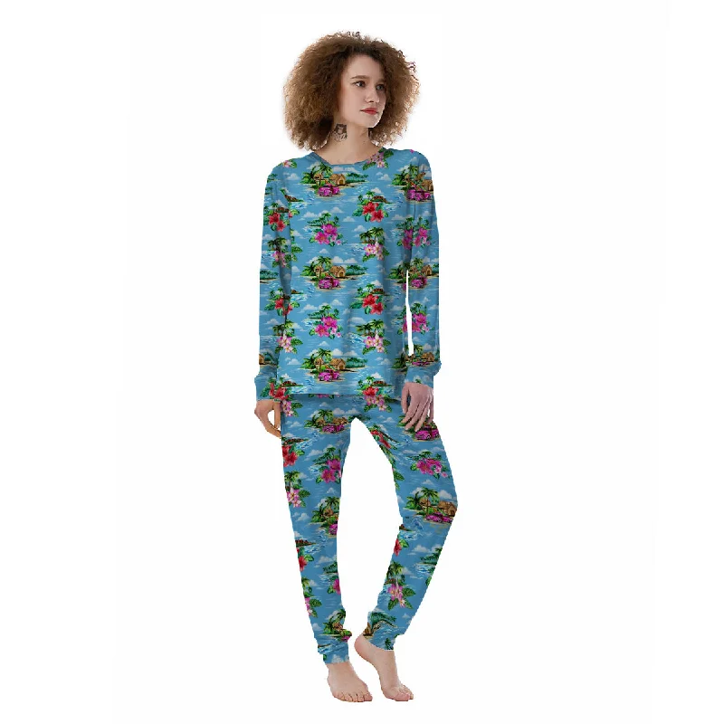 Vintage Hawaiian And Blue Sky Print Pattern Women's Pajamas Fall pajama sets