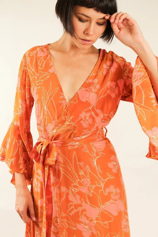 ORANGE SILK WRAP DRESS ULRIS Bridal Satin Robe