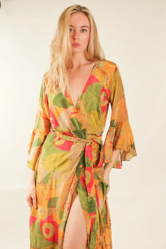 SILK WRAP DRESS KIMONO ISARA Elegant Satin Set