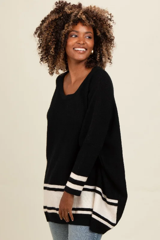 Black Mixed Stripe Dolman Sleeve Sweater Edgy sweaters