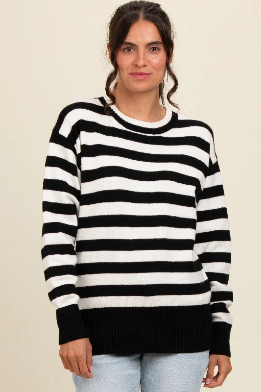 Black Striped Basic Sweater Cotton sweaters