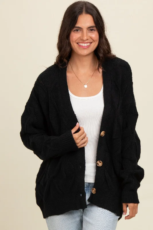 Black Textured Button Up Sweater Cardigan Lightweight sweaters for spring