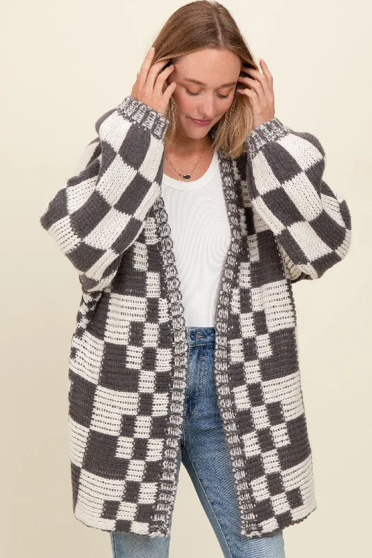 Charcoal Mixed Check Pattern Chunky Cardigan Canada Goose sweaters