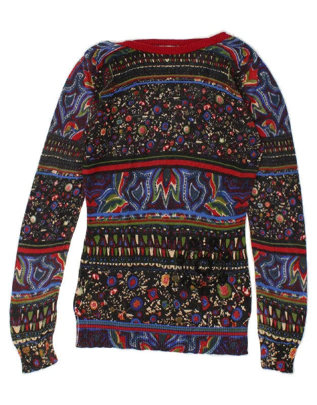 DESIGUAL Womens Boat Neck Jumper Sweater UK 6 XS Multicoloured Floral Affordable sweaters