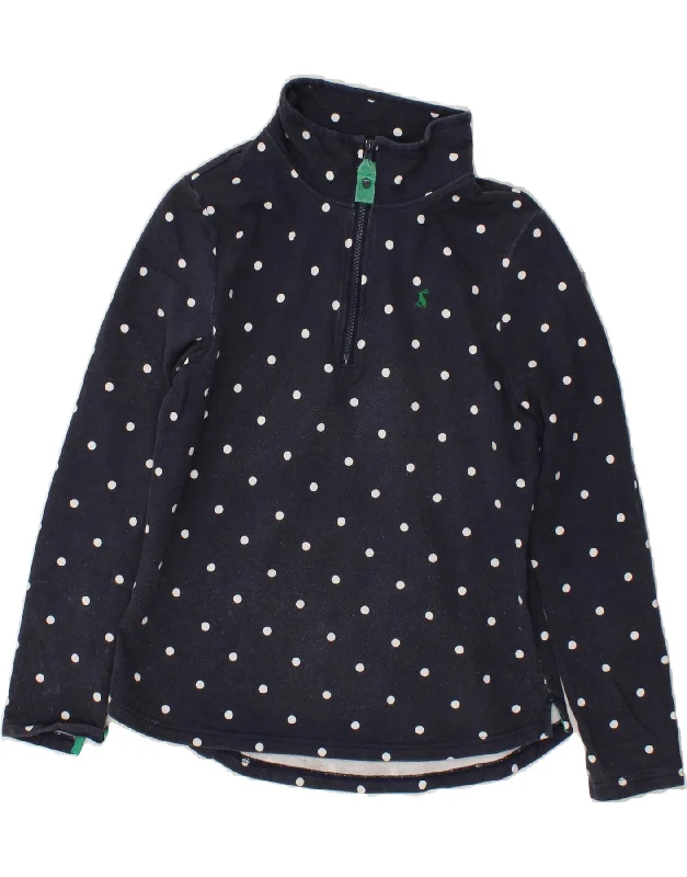 JOULES Womens Zip Neck Sweatshirt Jumper UK 12 Medium Navy Blue Polka Dot College sweaters