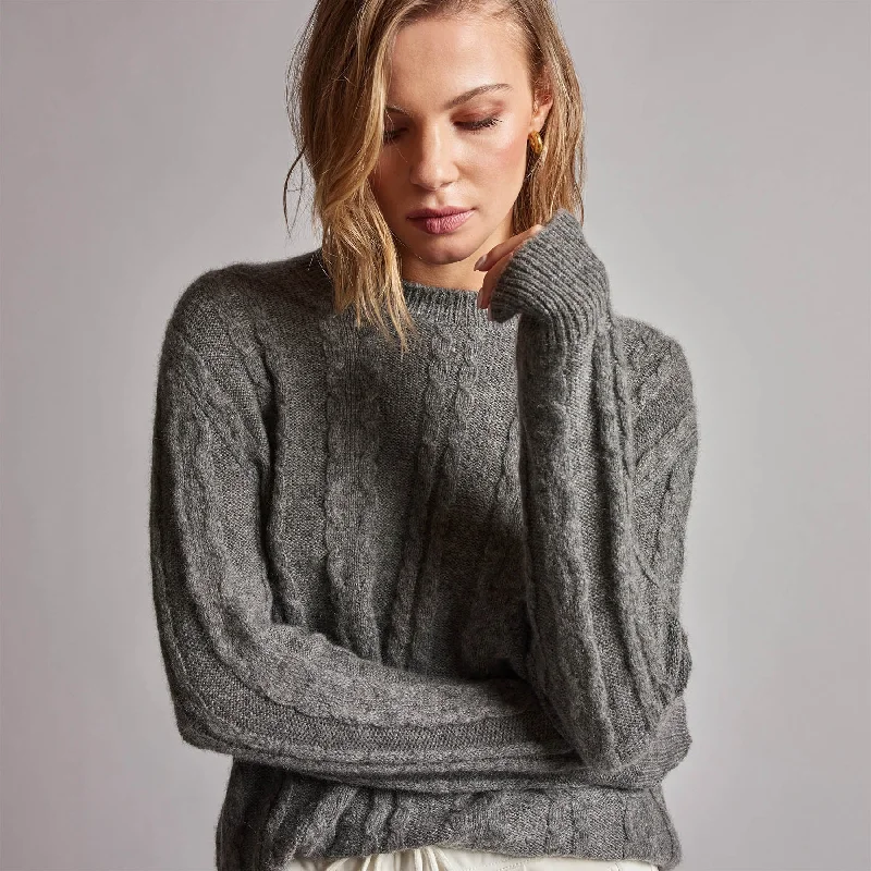 Mid Gauge Crew Cable Sweater - Thunder Oversized sweaters