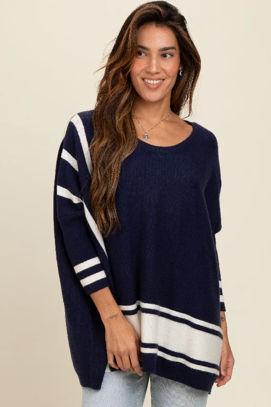 Navy Mixed Stripe Dolman Sleeve Sweater Best sweaters for formal occasions