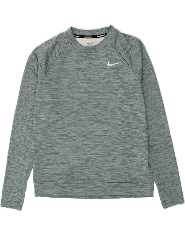 NIKE Womens Dri Fit Oversized Sweatshirt Jumper UK 10 Small Green Flecked Chunky knit sweaters