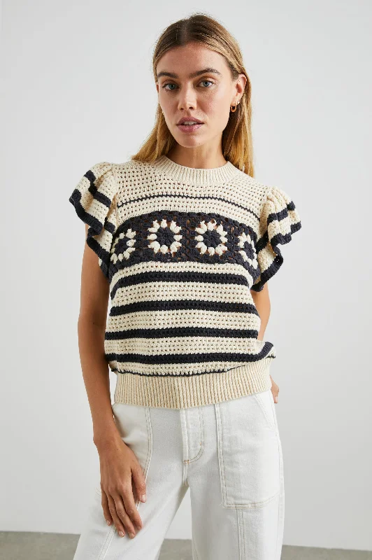 PENELOPE TOP - OAT NAVY CROCHET STRIPE Must-have sweaters for this season