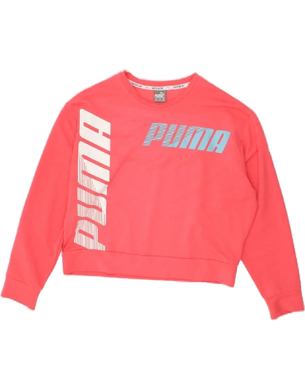 PUMA Womens Oversized Crop Graphic Sweatshirt Jumper UK 14 Medium Pink Silk-blend sweaters