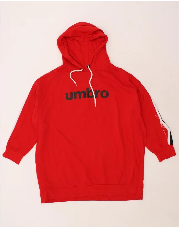 UMBRO Womens Oversized Graphic 3/4 Sleeve Hoodie Jumper UK 16 Large Red Fashionable sweaters