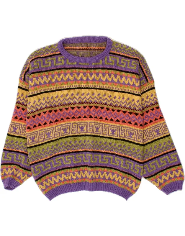 VINTAGE Womens Crew Neck Jumper Sweater UK 14 Large Multicoloured Stretchable sweaters