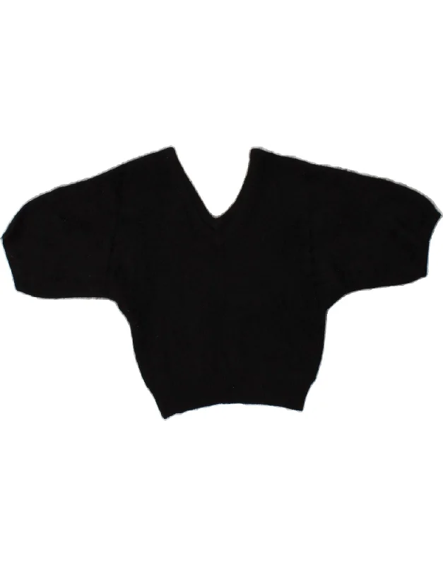 VINTAGE Womens Crop Short Sleeve V-Neck Jumper Sweater IT 38 XS Black Thanksgiving sweaters