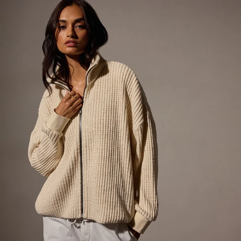 Waffle Knit Zip Up - Natural Cotton sweaters