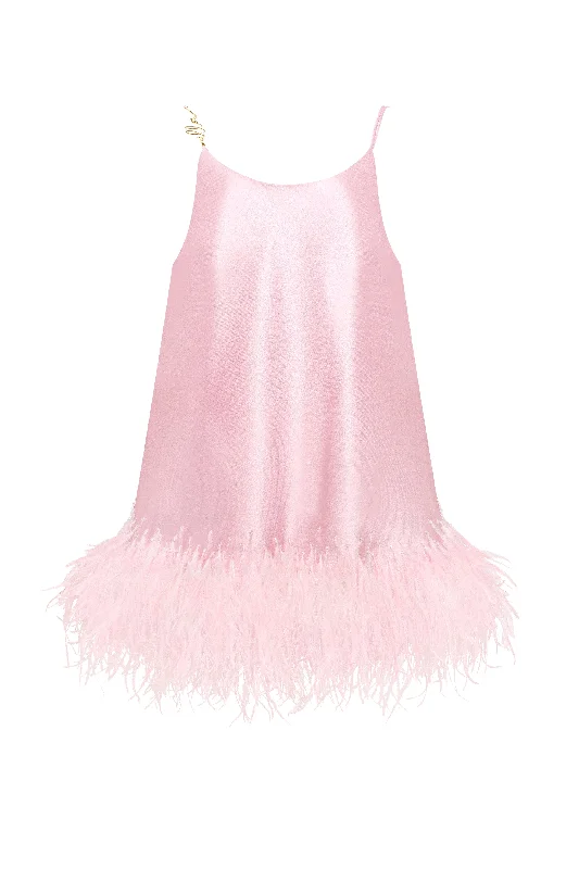 Bohemian pink feather-trimmed slip mini dress, Xo Xo Best mini dresses for tall women