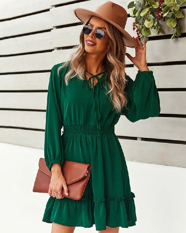 Dillon Ruffle Trim Dress - Hunter Green Best mini dresses for summer vacation