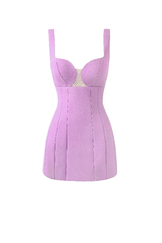 Glossy ultra mini dress in lavender with cutouts Street style mini dresses