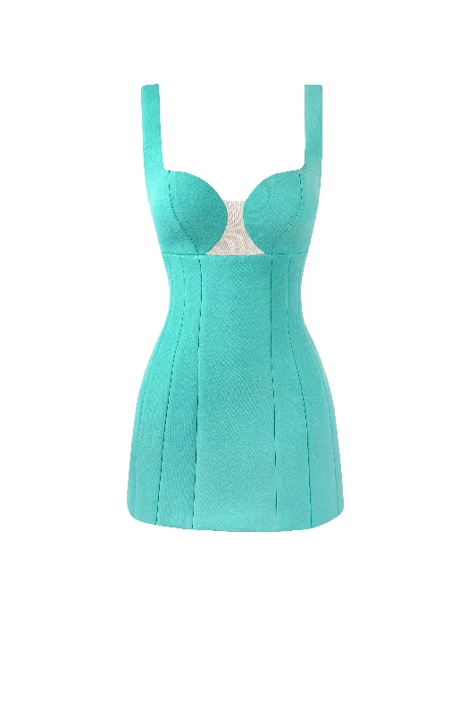 Glossy ultra mini dress in mint green with cutouts Knitted mini dresses