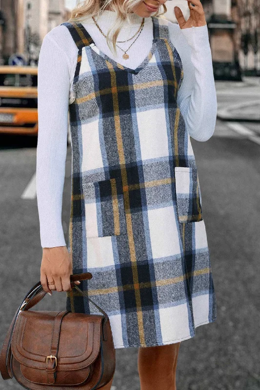 Plaid Tank Dress with V Neck Chiffon mini dresses