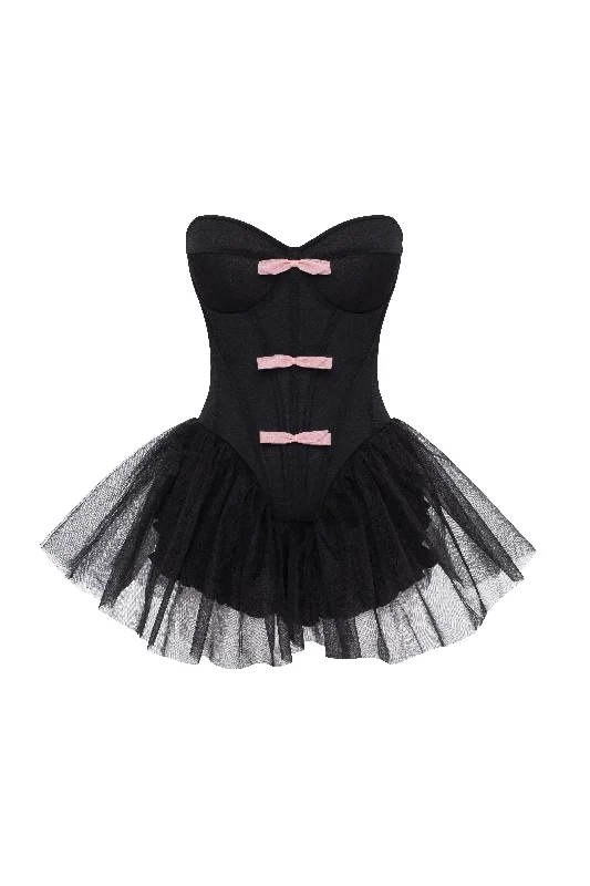 Tutu black mini dress with cute pink bows Fall mini dresses