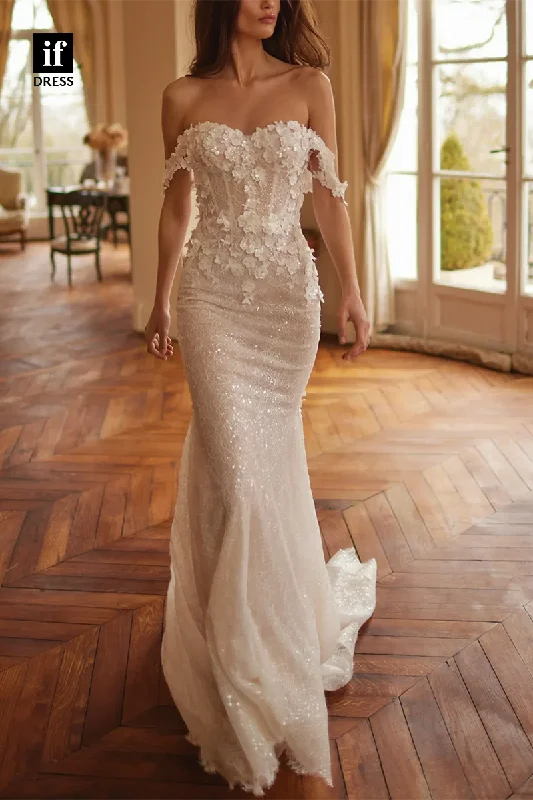 71245 - Mermaid/Trumpet Strapless Lace Appliques Bohemian Wedding Dress Full Skirt Wedding