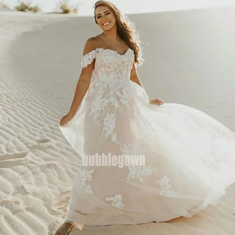 Elegant Sweetheart Off-shoulder Tulle Dream Wedding Dresses, BGH053 Beautiful Lace Gown