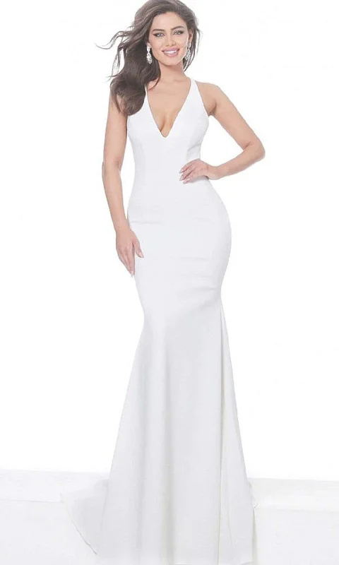 Jovani - 67865 Deep V-Neck Trumpet Dress Off-shoulder Bridal Dress