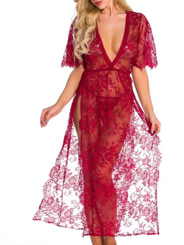 Wedding Party Bridal Sexy Polyester Half Sleeves Lace Pajamas Luxury Wedding Dress