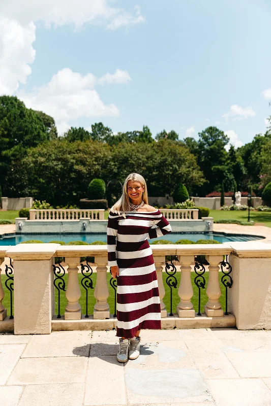 Boston Striped Midi Dress - Burgundy/Off White Best midi dresses for plus size