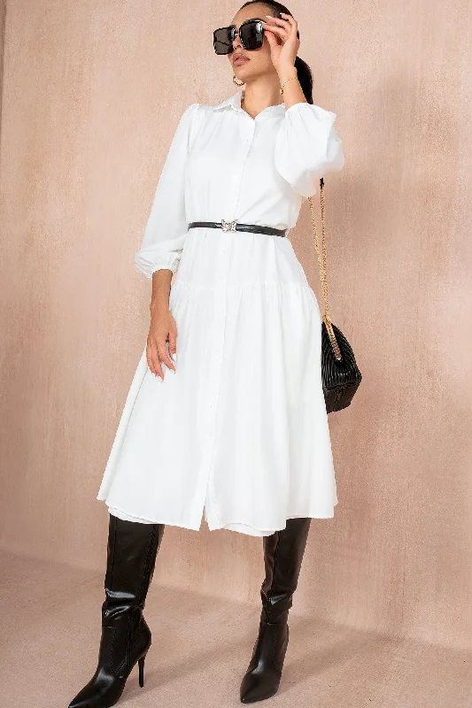 Carole White Belted Shirt Dress Cheap midi dresses