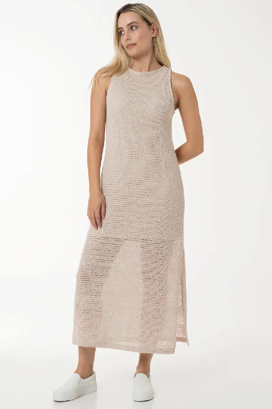 Crochet Shift Dress _ 150045 _ Stone Chiffon midi dresses