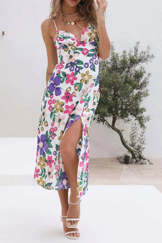 TastyHottie - Floral Print Backless Side Slit Cami Dress Revolve midi dresses