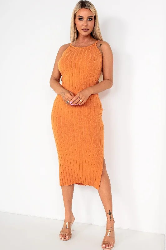 Idris Burnt Orange Knit Dress Women's trendy midi dresses sale